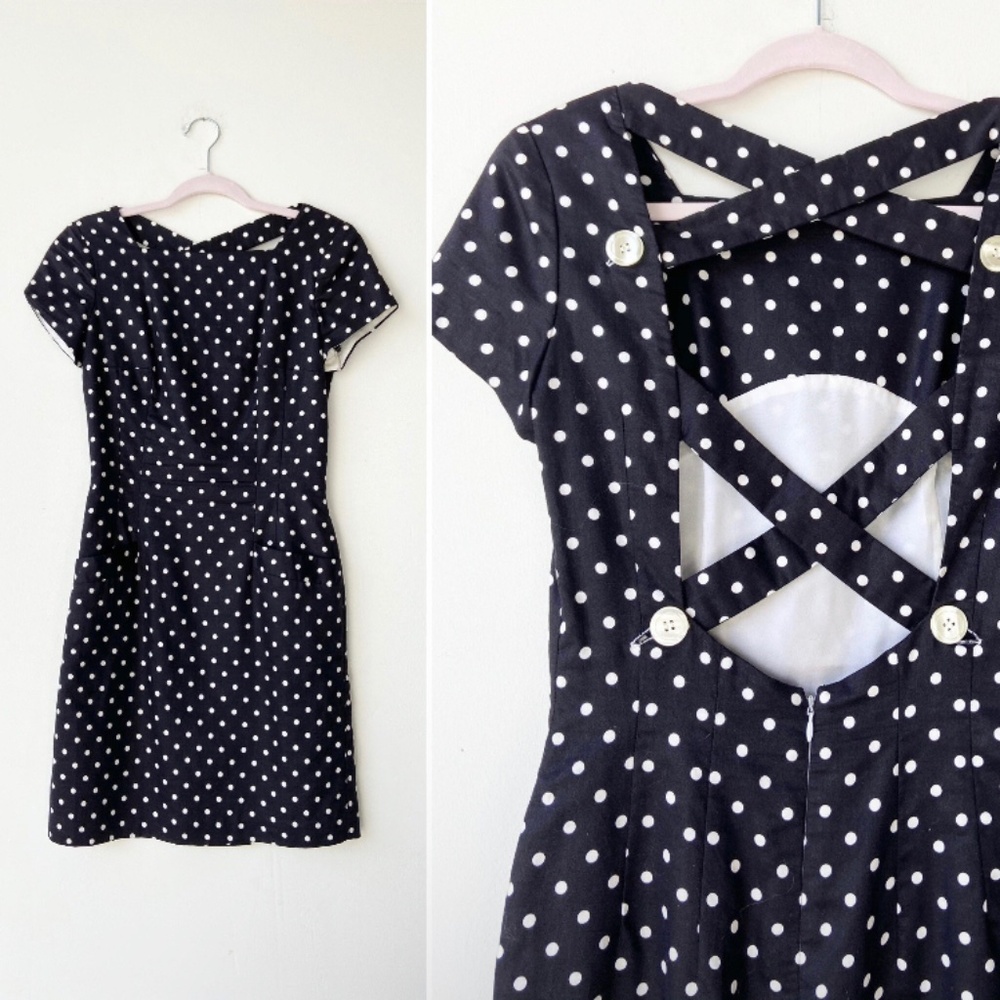 90s Backless Polka Dot Dress with Pockets